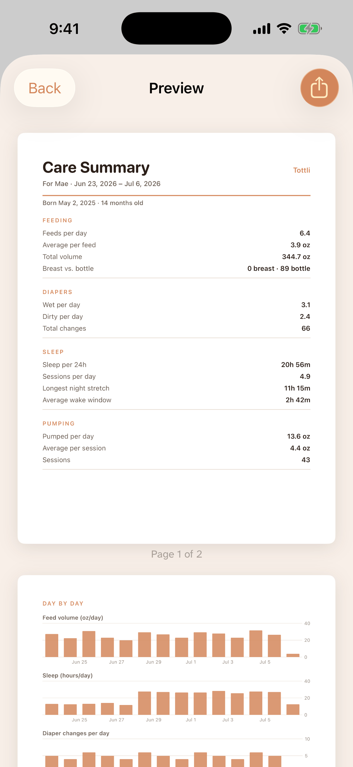 Doctor summary export sheet ready to share before a checkup