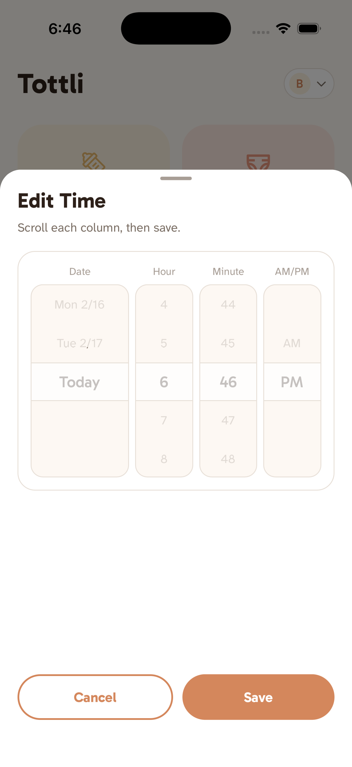 Time editor with scroll wheel