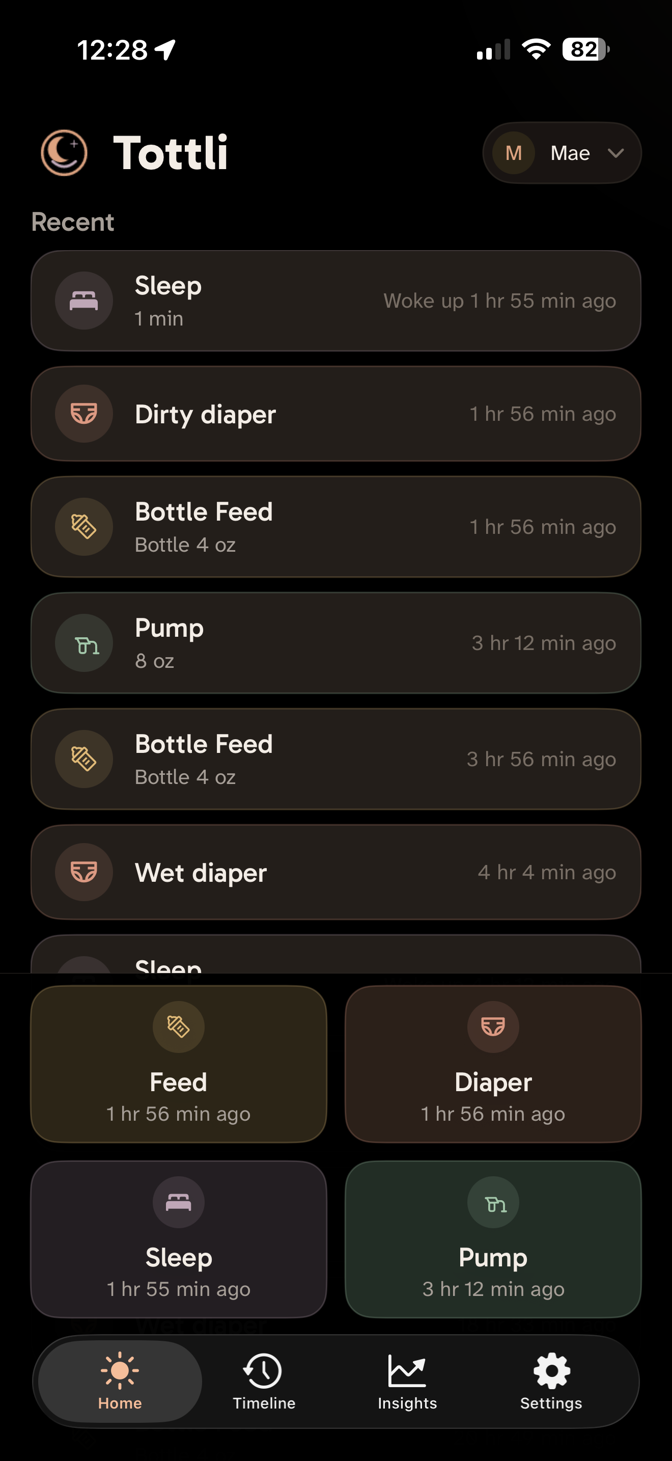 Tottli dark mode home screen for nighttime use