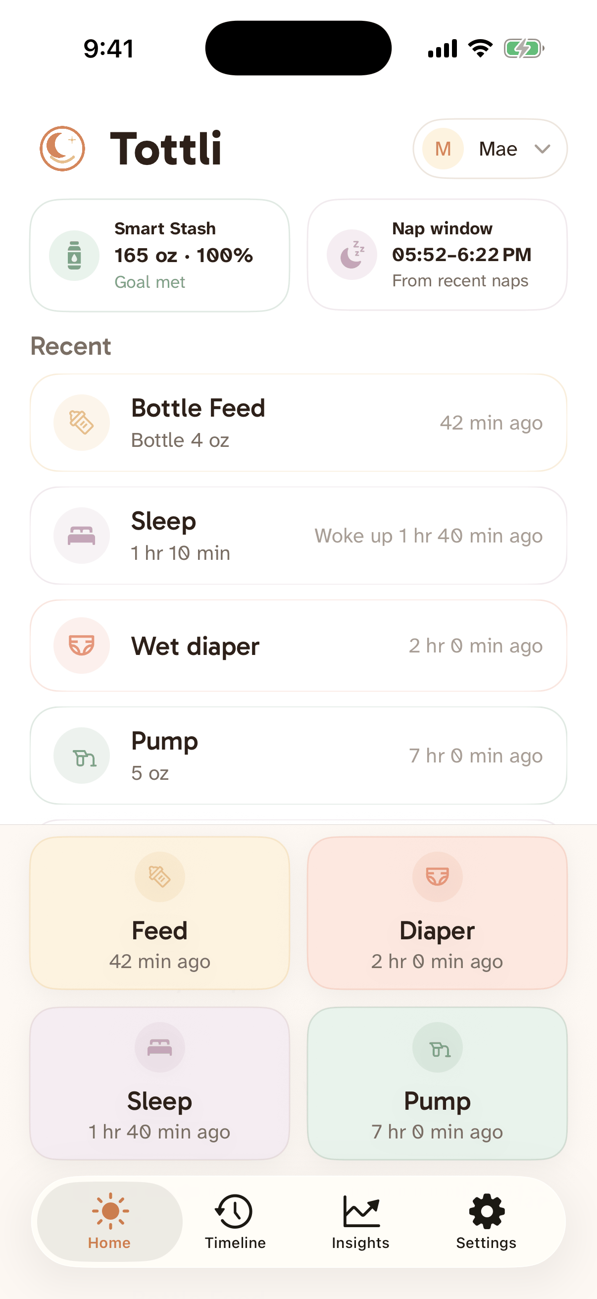 Home screen showing the predicted nap window card