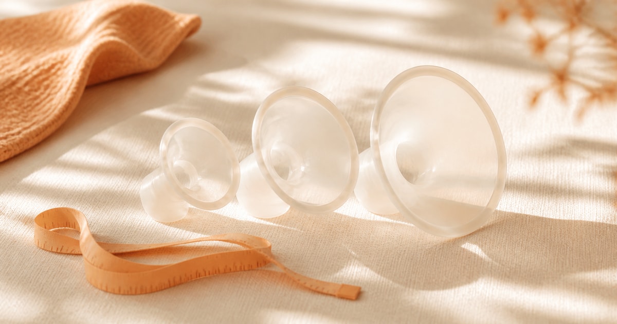 Three pump flanges of different sizes arranged beside a soft measuring tape on a cream linen surface